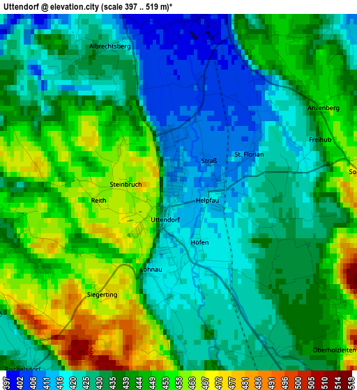 Uttendorf elevation map