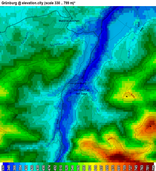 Grünburg elevation map