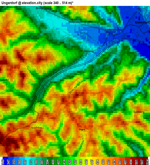 Ungerdorf elevation map