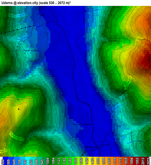 Uderns elevation map