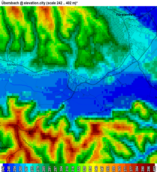 Übersbach elevation map