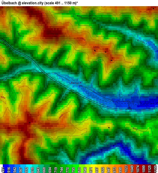 Übelbach elevation map