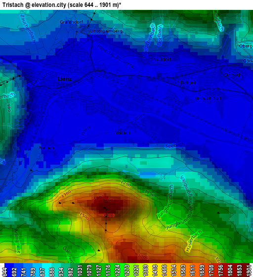 Tristach elevation map