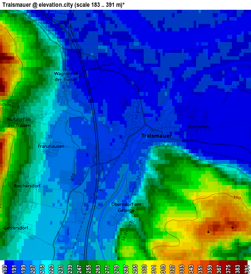 Traismauer elevation map