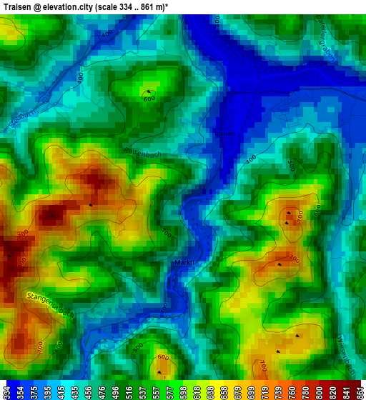 Traisen elevation map