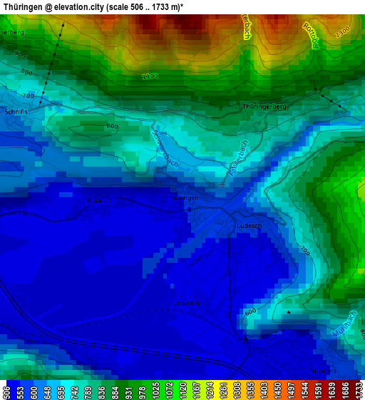 Thüringen elevation map