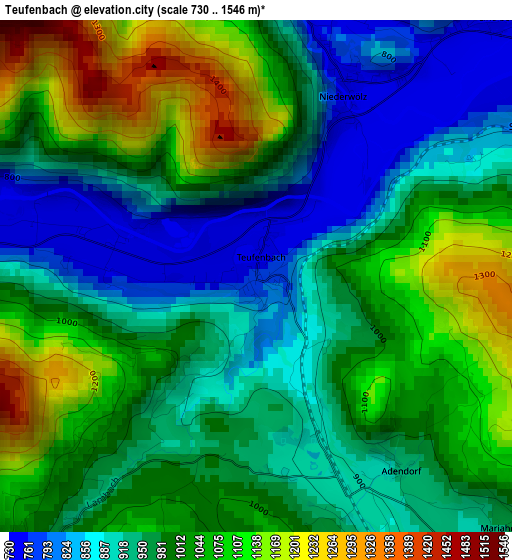 Teufenbach elevation map