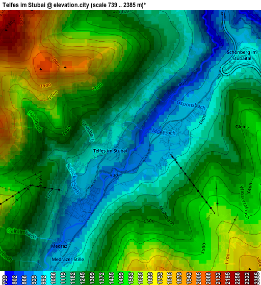 Telfes im Stubai elevation map