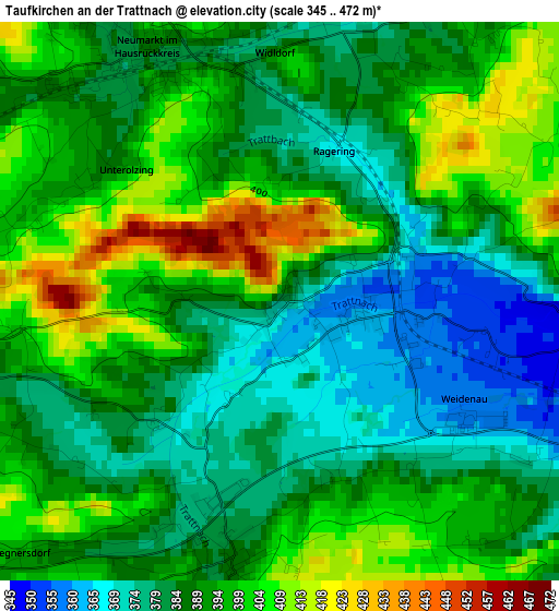 Taufkirchen an der Trattnach elevation map