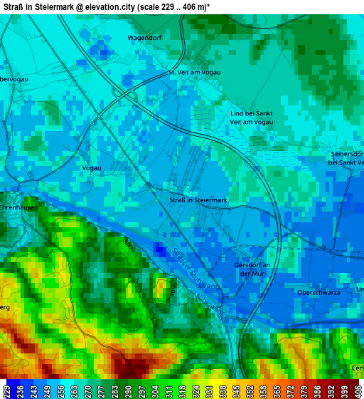 Straß in Steiermark elevation map