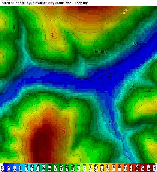 Stadl an der Mur elevation map