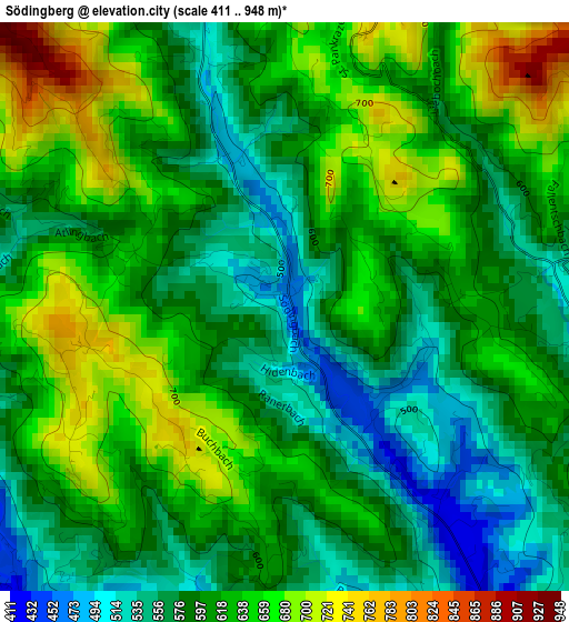 Södingberg elevation map