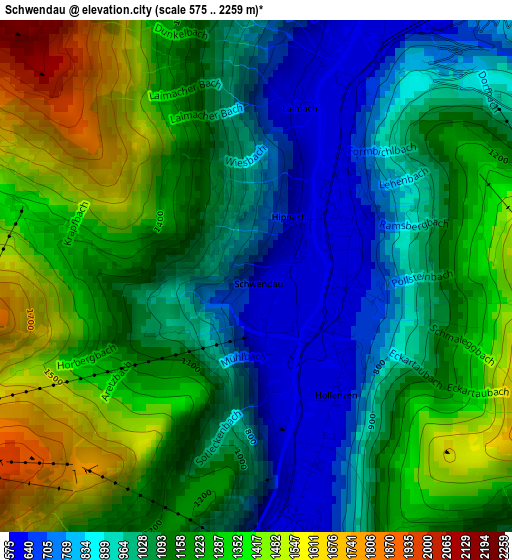 Schwendau elevation map