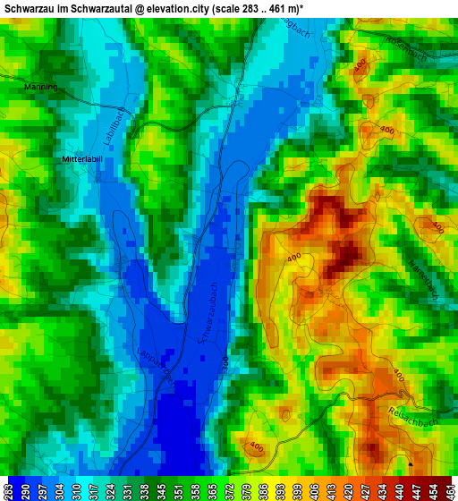 Schwarzau im Schwarzautal elevation map