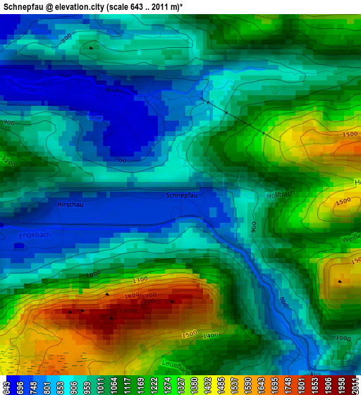 Schnepfau elevation map