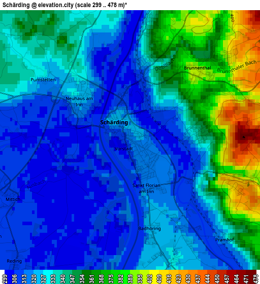 Schärding elevation map