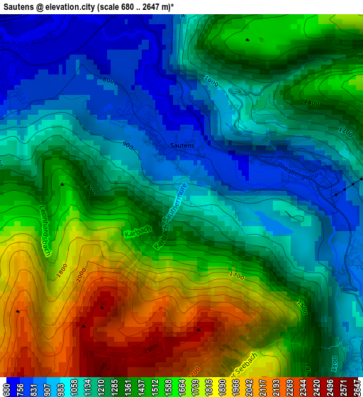 Sautens elevation map