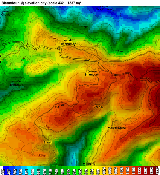 Bhamdoun elevation map