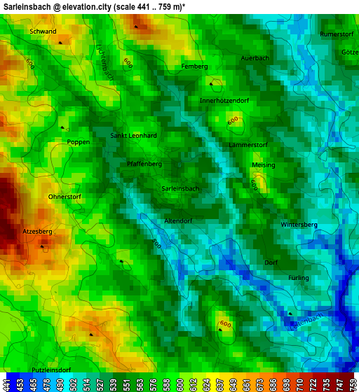 Sarleinsbach elevation map