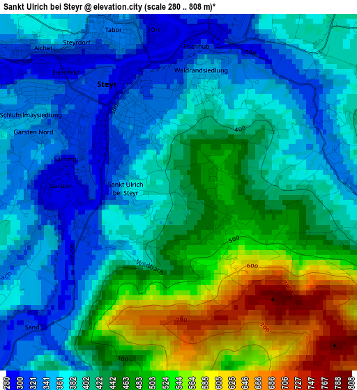 Sankt Ulrich bei Steyr elevation map