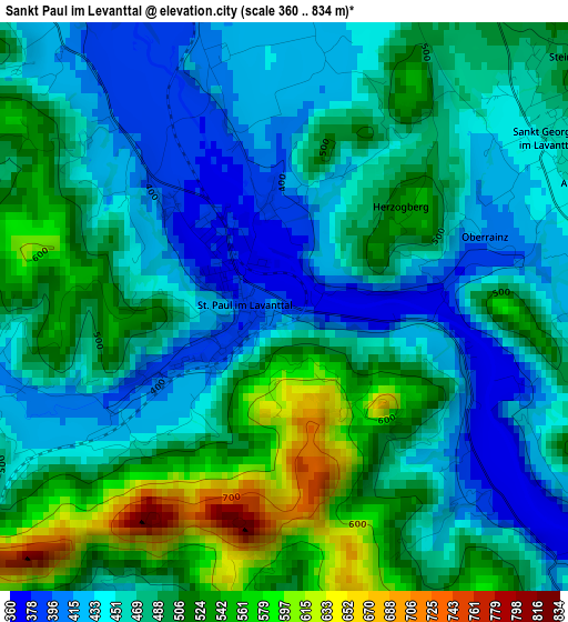 Sankt Paul im Levanttal elevation map