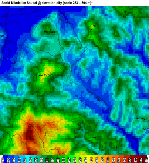 Sankt Nikolai im Sausal elevation map