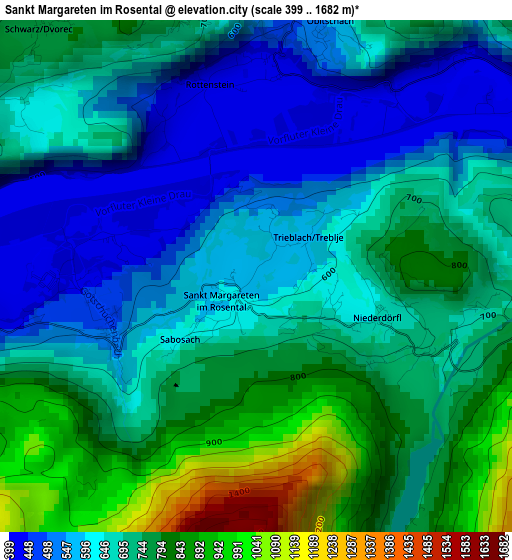 Sankt Margareten im Rosental elevation map