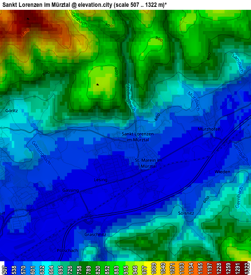 Sankt Lorenzen im Mürztal elevation map