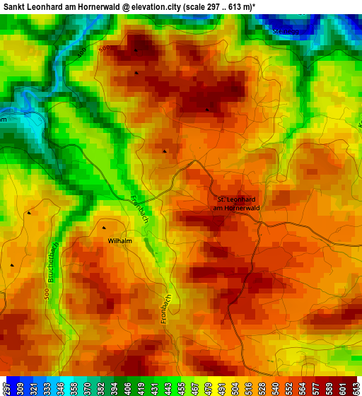 Sankt Leonhard am Hornerwald elevation map