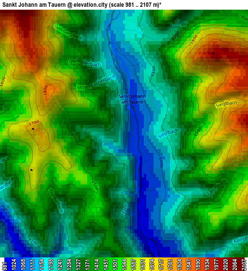 Sankt Johann am Tauern elevation map