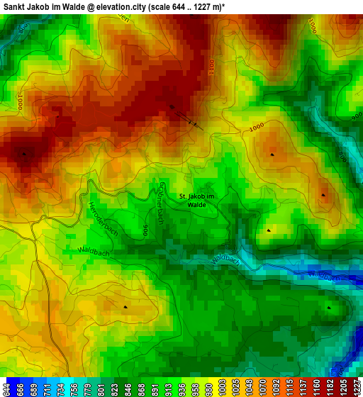 Sankt Jakob im Walde elevation map