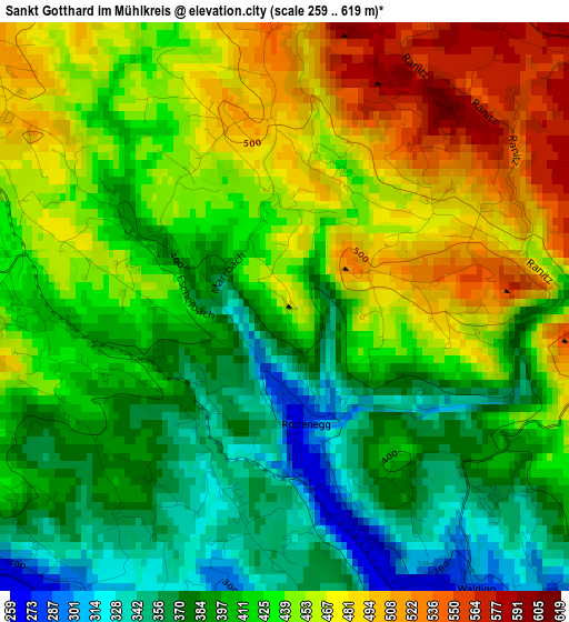 Sankt Gotthard im Mühlkreis elevation map