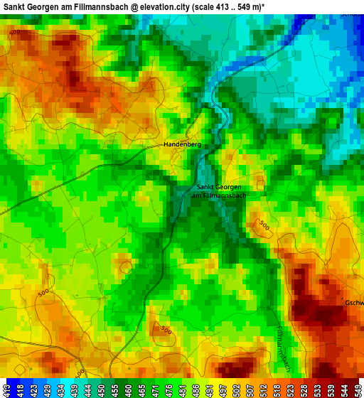 Sankt Georgen am Fillmannsbach elevation map