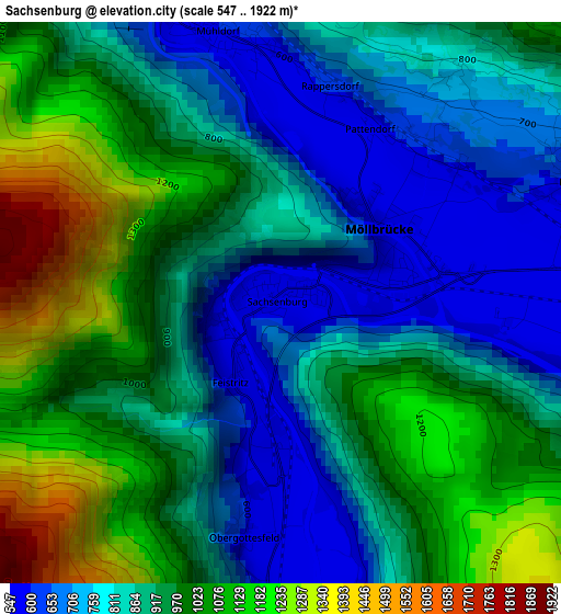 Sachsenburg elevation map