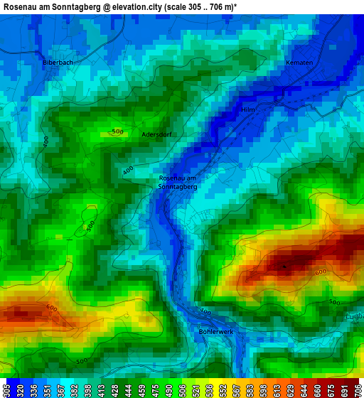 Rosenau am Sonntagberg elevation map