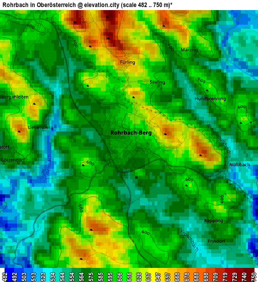 Rohrbach in Oberösterreich elevation map