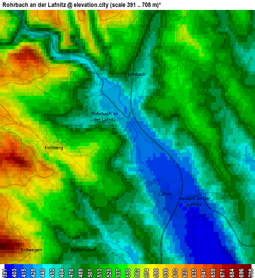 Rohrbach an der Lafnitz elevation map