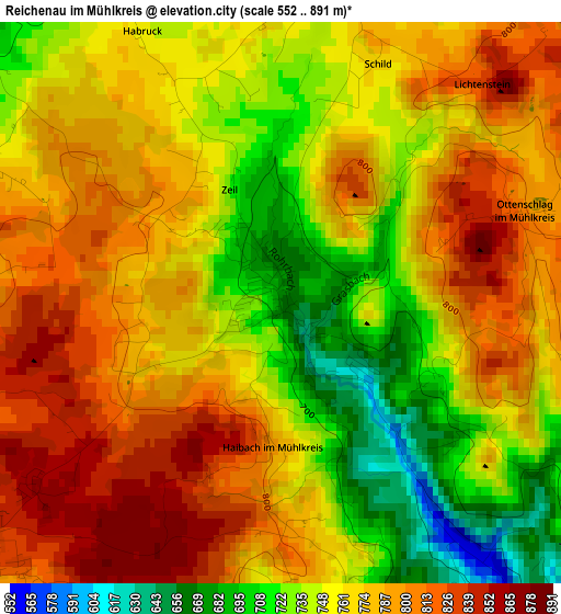 Reichenau im Mühlkreis elevation map