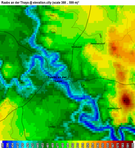 Raabs an der Thaya elevation map