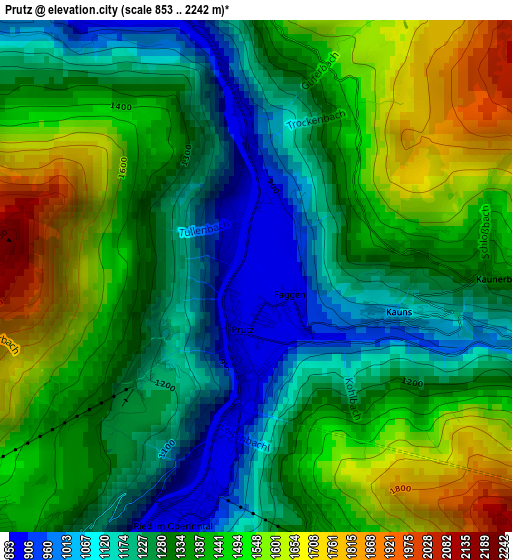 Prutz elevation map