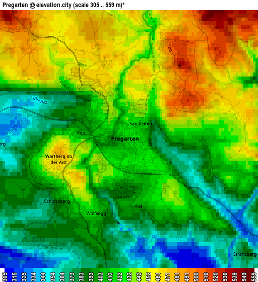 Pregarten elevation map