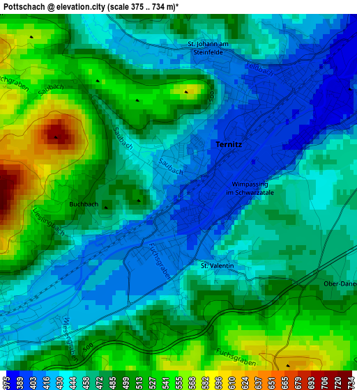 Pottschach elevation map