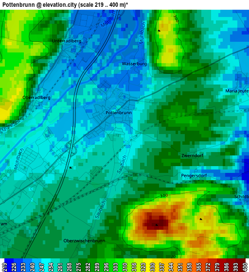 Pottenbrunn elevation map