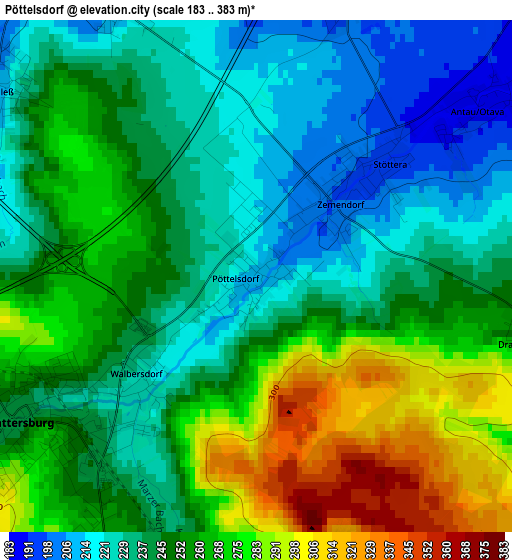 Pöttelsdorf elevation map