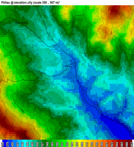 Pöllau elevation map