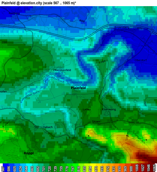 Plainfeld elevation map