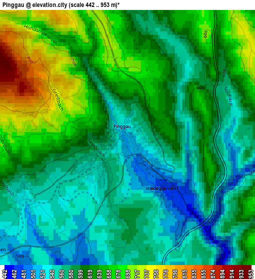 Pinggau elevation map