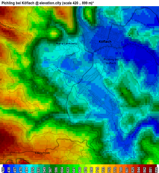 Pichling bei Köflach elevation map