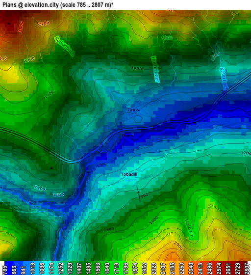 Pians elevation map