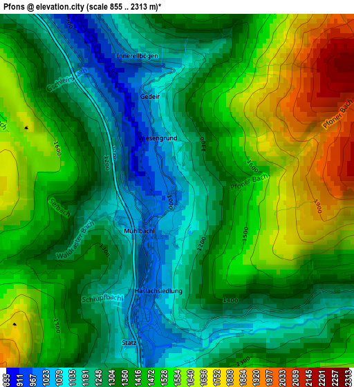 Pfons elevation map